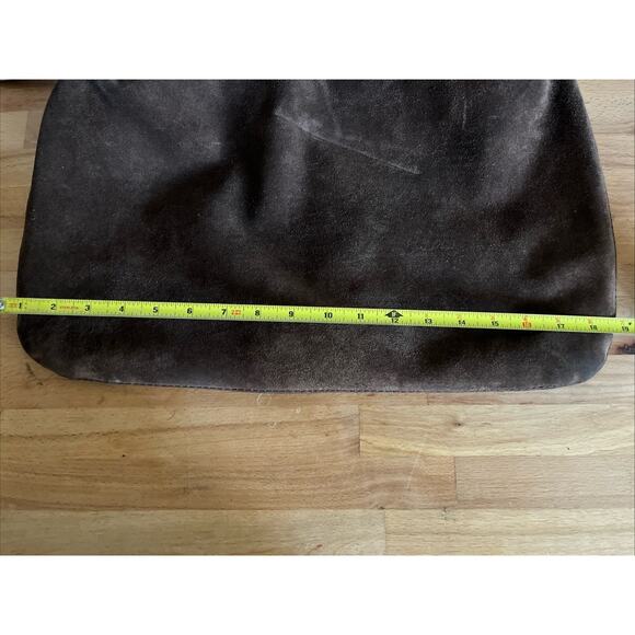 GAP Vintage Chocolate Brown Suede Hobo Shoulder Bag Braided Leather Handle - Picture 7 of 9